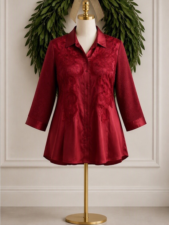 Chico's Tops - Chico’s Red Polyester Silky Satin 3/4 Sleeve Tunic Blouse Size 0 Size 4 Small